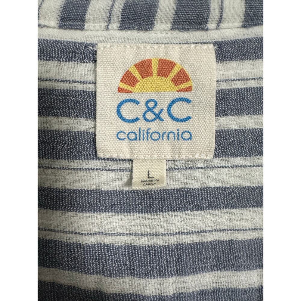 C&C California Women Blue Button-Down Shirt Large Gauzy Beach nautical - Picture 2 of 10